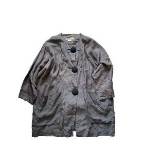 Vintage Katharine Hamnett Blouse Top Linen Medium Grey Taupe Large Buttons